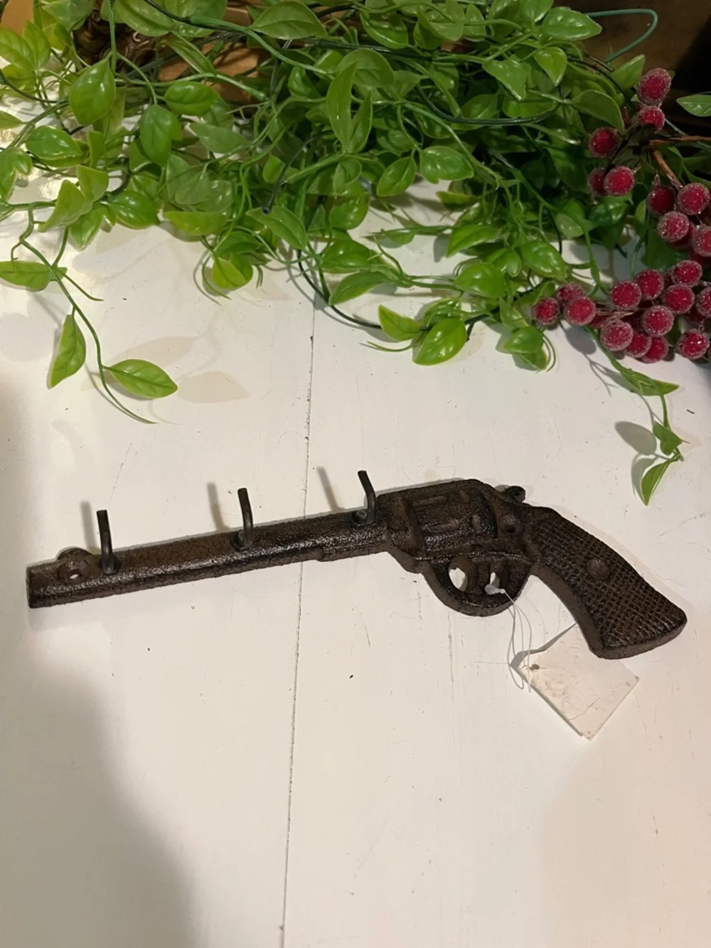 Cast Iron HOOKS (3) GUN KEY HANGER - NWT - Tagged - Western Decor - Revolver